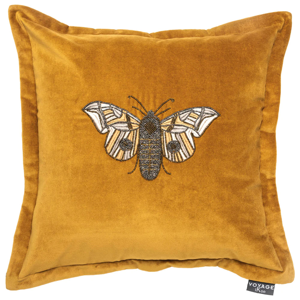 Luna Embroidered Butterfly feather Cushion 50cm x 50cm Mustard