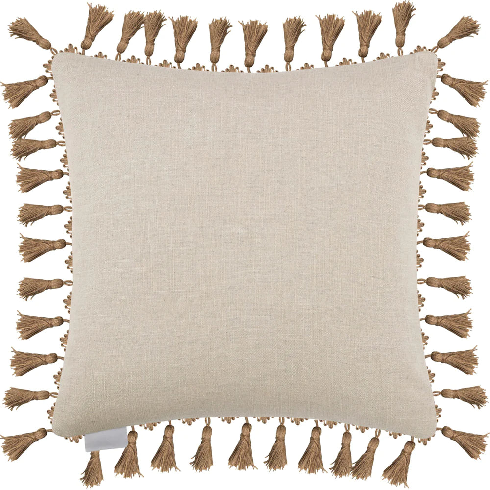 Mika printed feather Cushion with tassels 50cm x 50cm Sepia