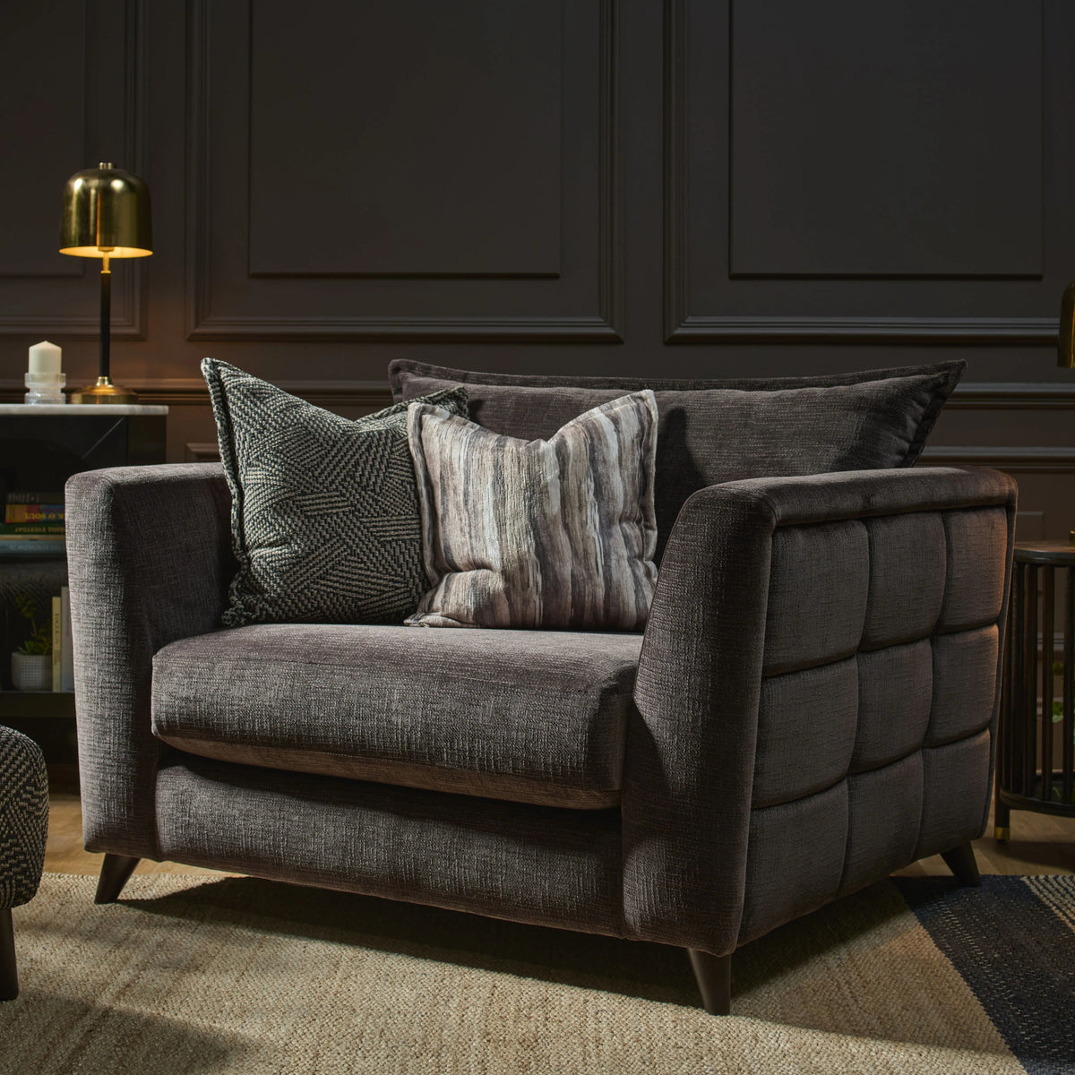 Matteo Large Loveseat / Cuddle chair in Kenzo Chocolate brown marble velvet