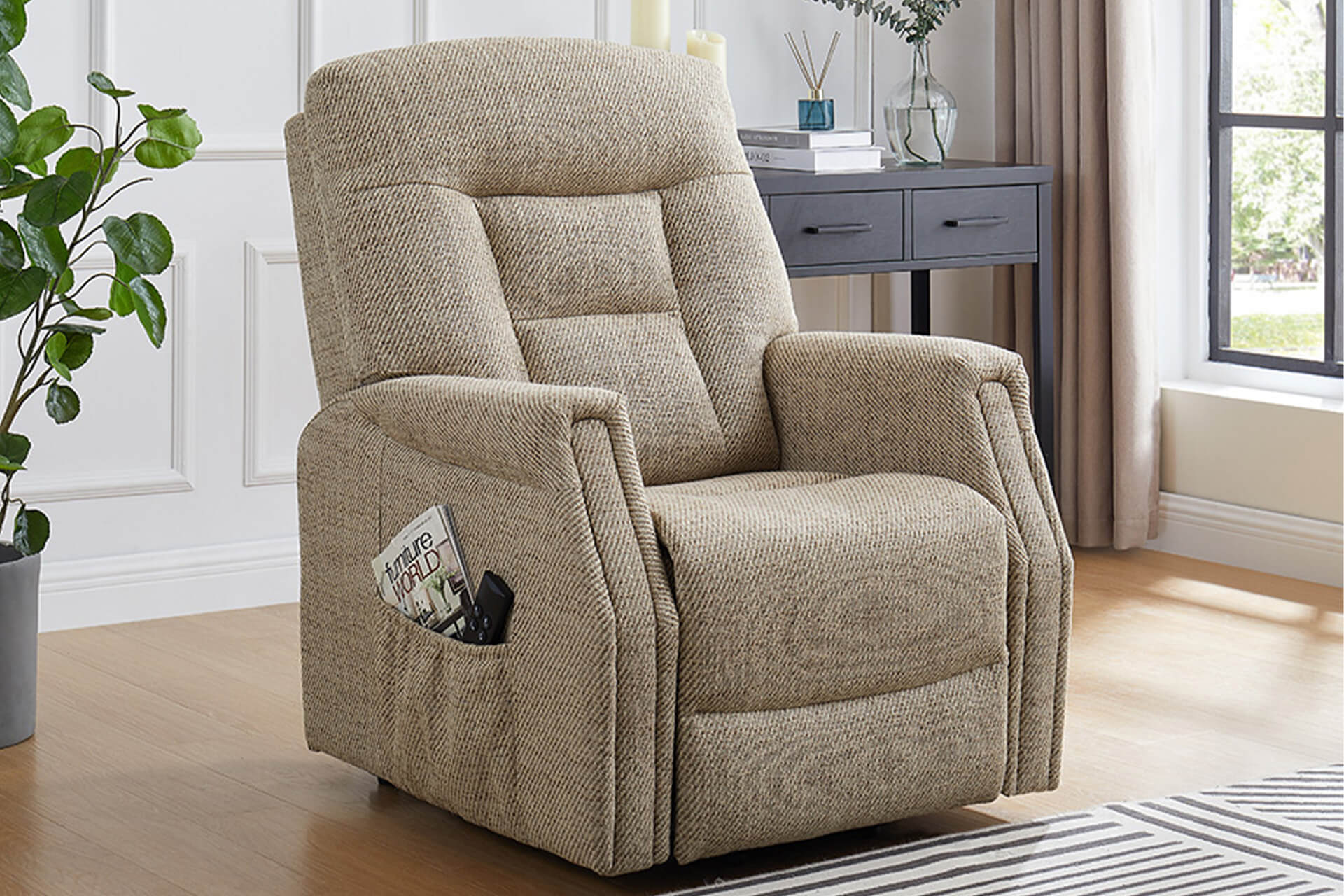 Prescott electric lift and rise/recline chair in textured weave fabric