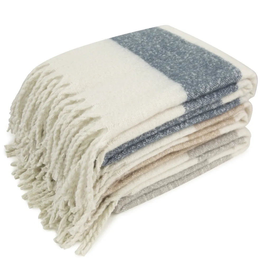 Kalix Mohair stripe throw 130 x 170cm in Ivory/Blue