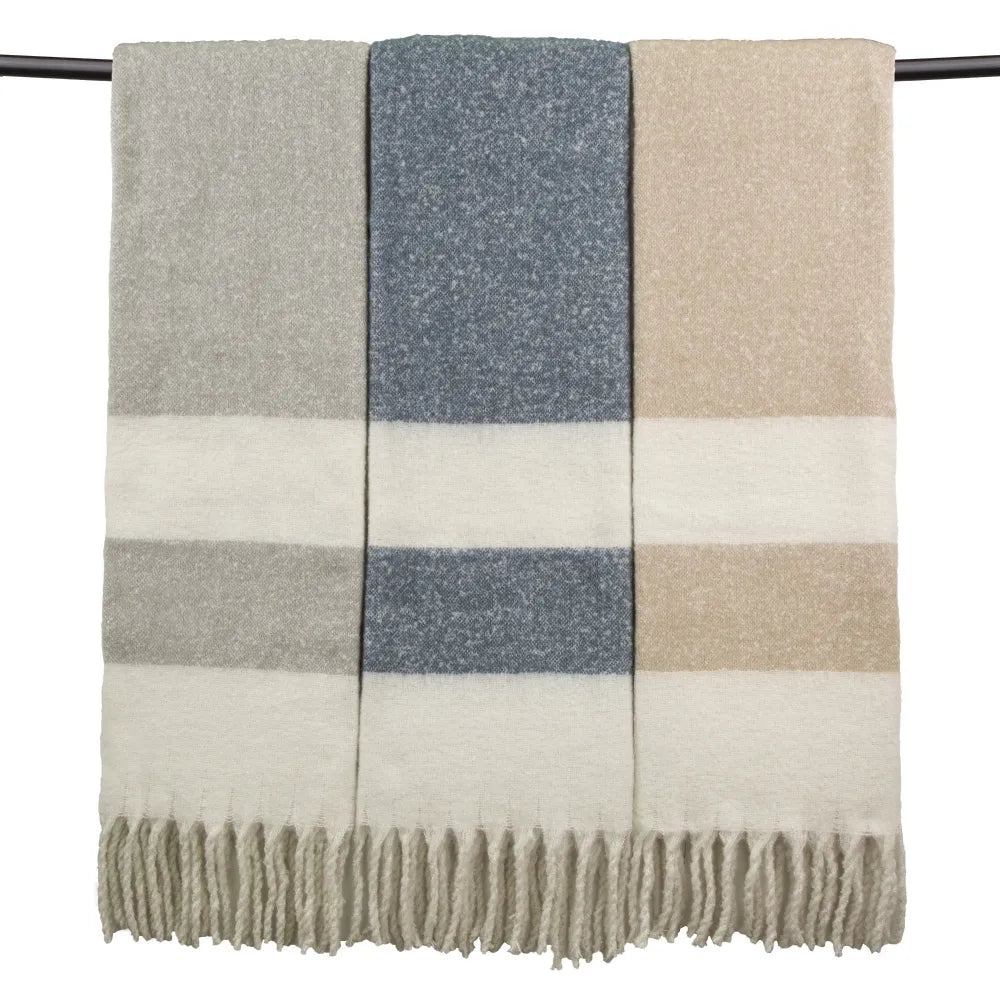 Kalix Mohair stripe throw 130 x 170cm in Ivory/Blue