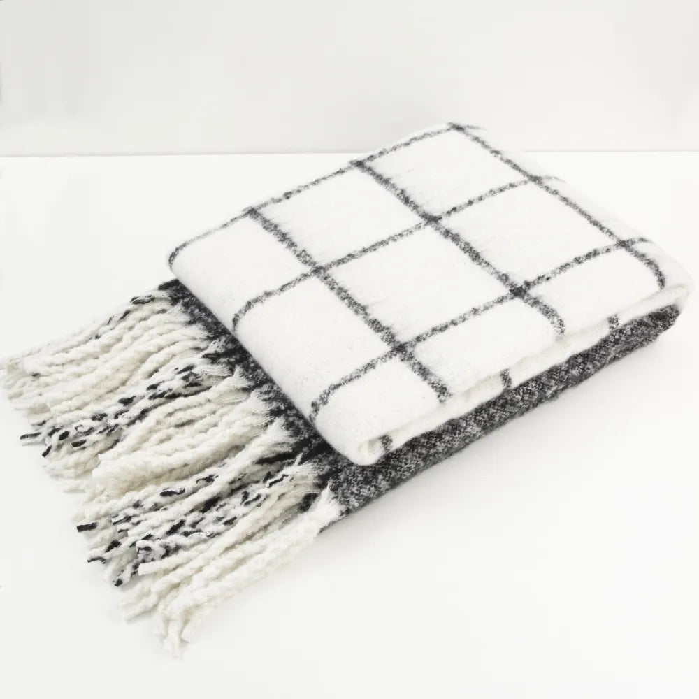 Malmo Mohair check throw 130 x 170cm in Ivory/Black