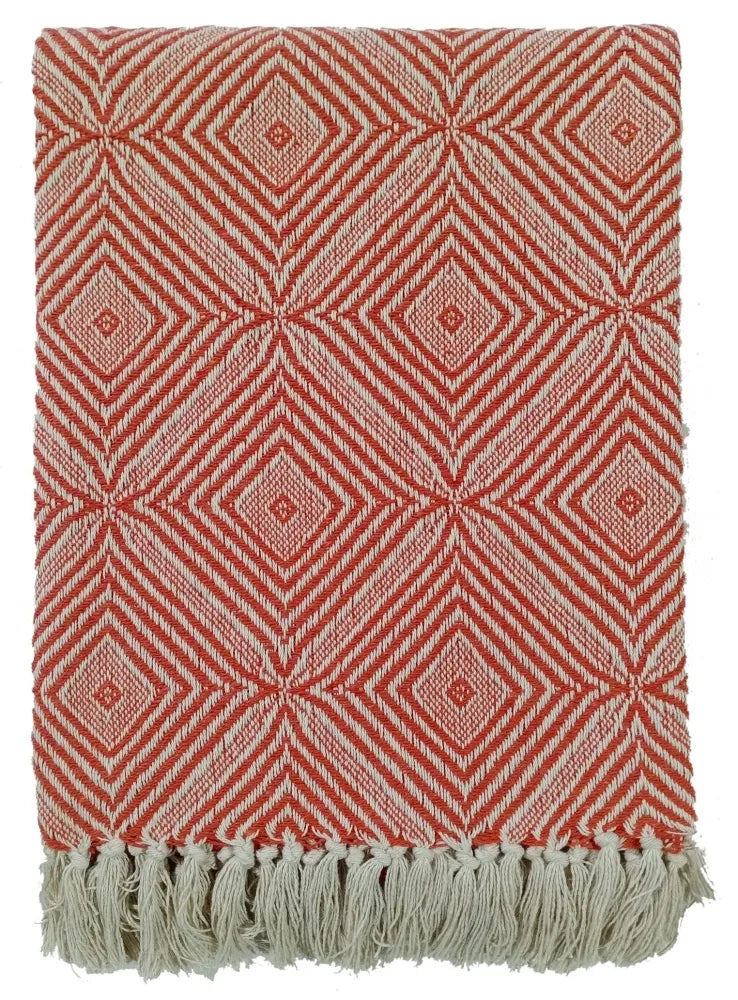 Vasant diamond pattern tassels throw 130 x 180cm in Rust