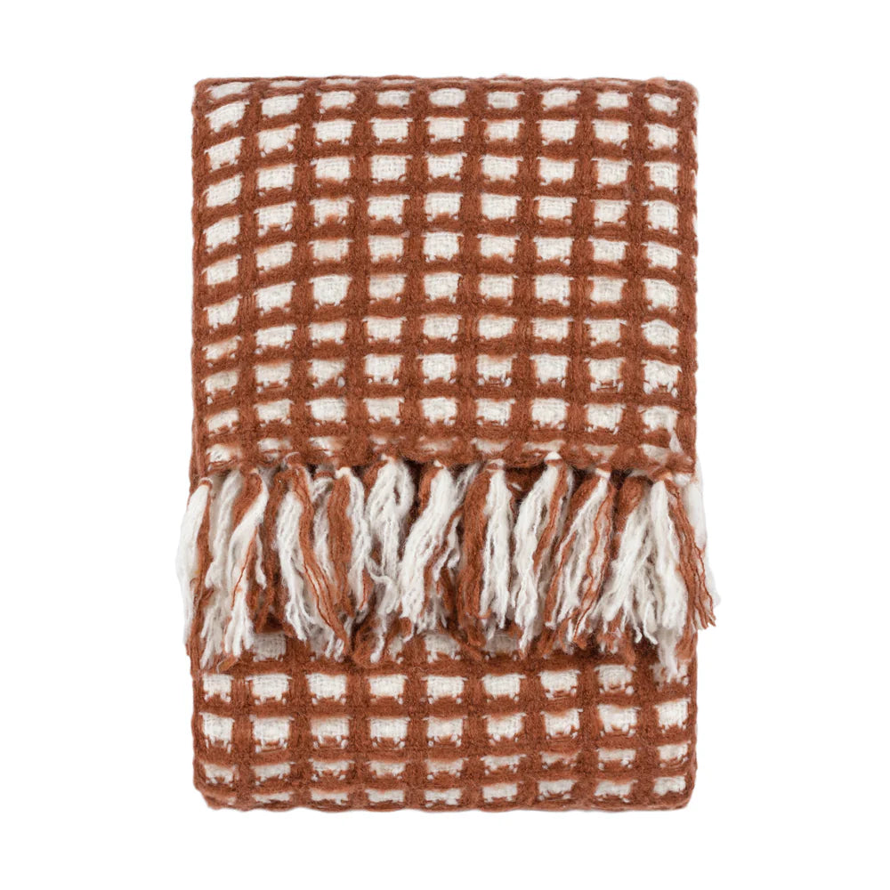 Toasty reversible chunky waffle throw in brick 130 x 180cm