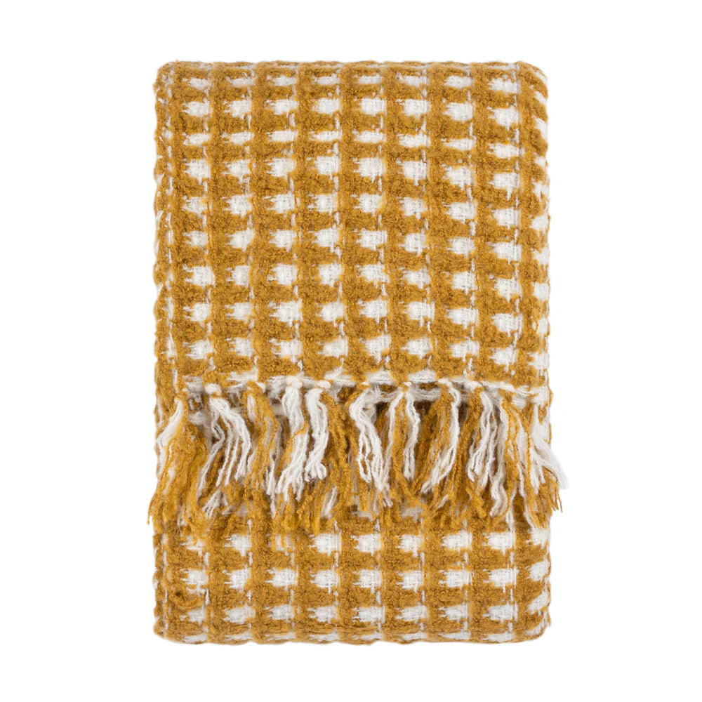 Toasty reversible chunky waffle throw in ochre 130 x 180cm