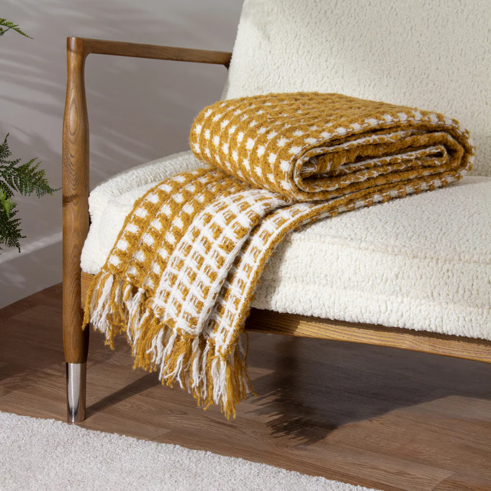 Toasty reversible chunky waffle throw in ochre 130 x 180cm