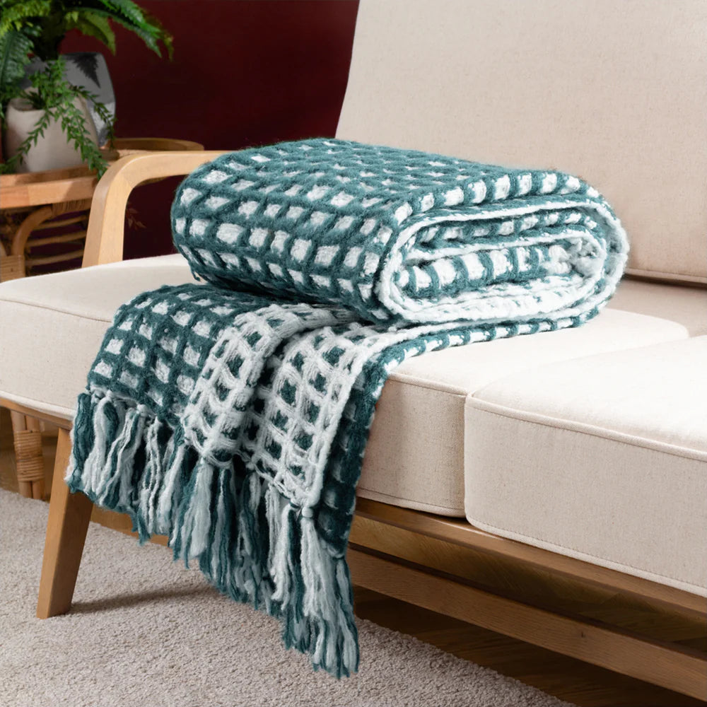 Toasty reversible chunky waffle throw in teal 130 x 180cm