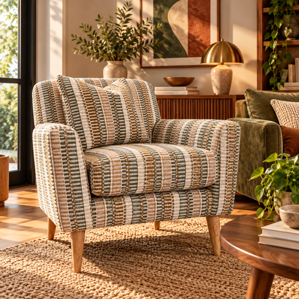 Tovi accent chair in Stepway Moss pattern fabric