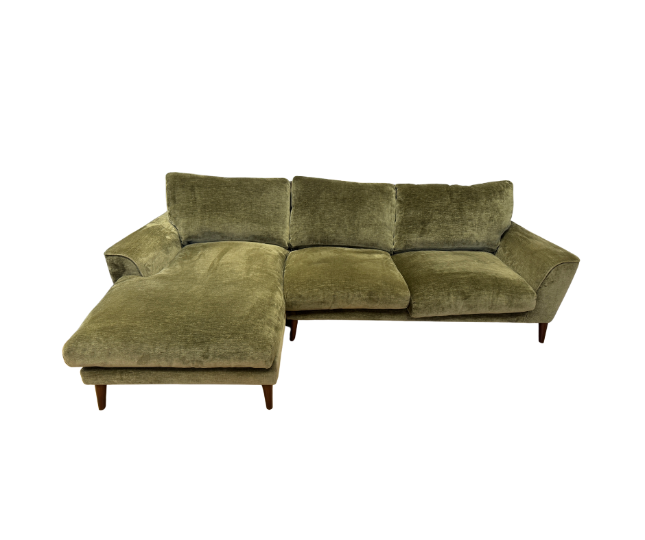 Astrid 2 piece left facing chaise sofa in Olive green chenille
