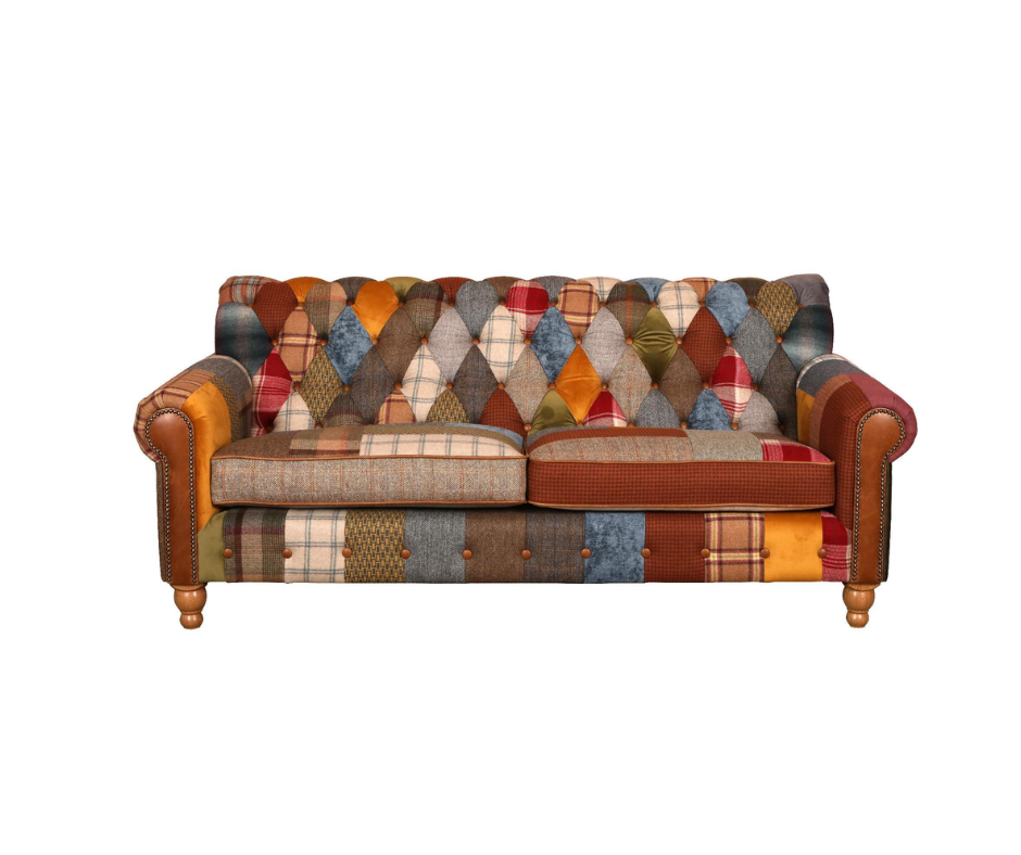 Dickinson Patchwork 3 Seater Buttoned Chesterfield Sofa in Multi panel fabric