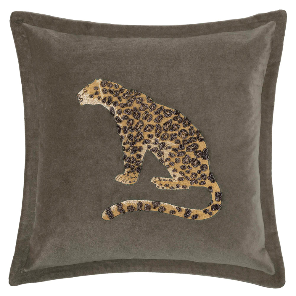 Waghoba Embroidered Leopard feather Cushion 55cm x 55cm Iron