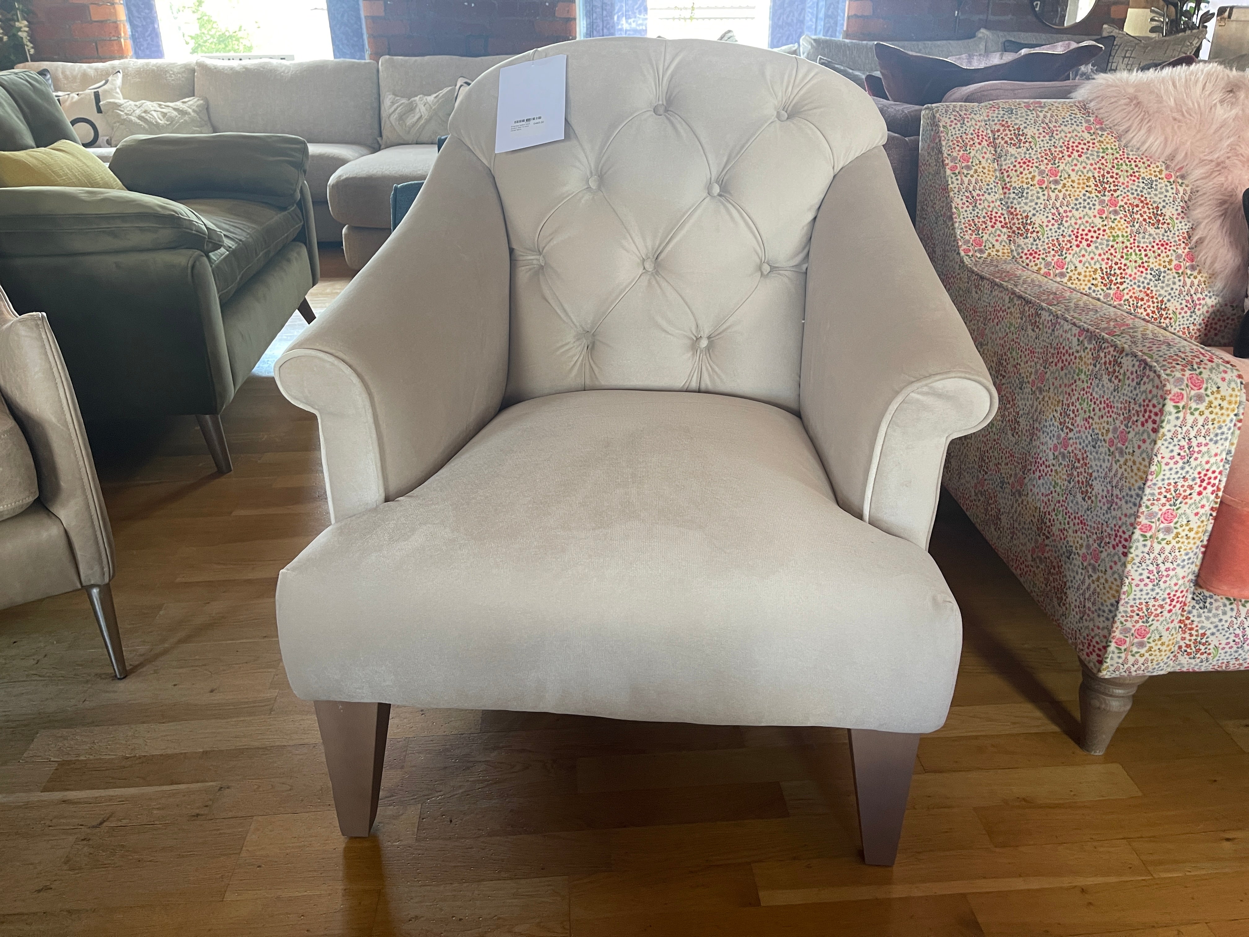 SOFOLOGY EMPRESS accent armchair with button back in ivory velvet