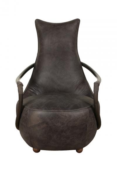 Malin metal frame accent chair in half brown leather