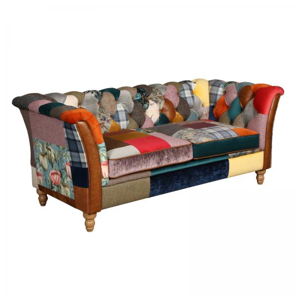 VINTAGE SOFA CO RUTLAND Patchwork 2 Seater Buttoned Chesterfield Sofa in Multi panel fabric