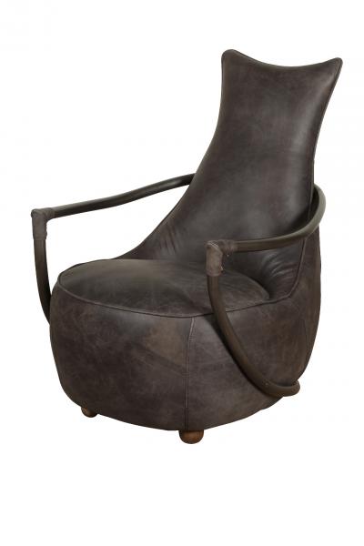 Malin metal frame accent chair in half brown leather