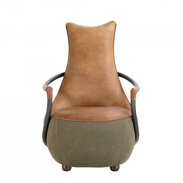 Malin metal frame accent chair in half tan leather