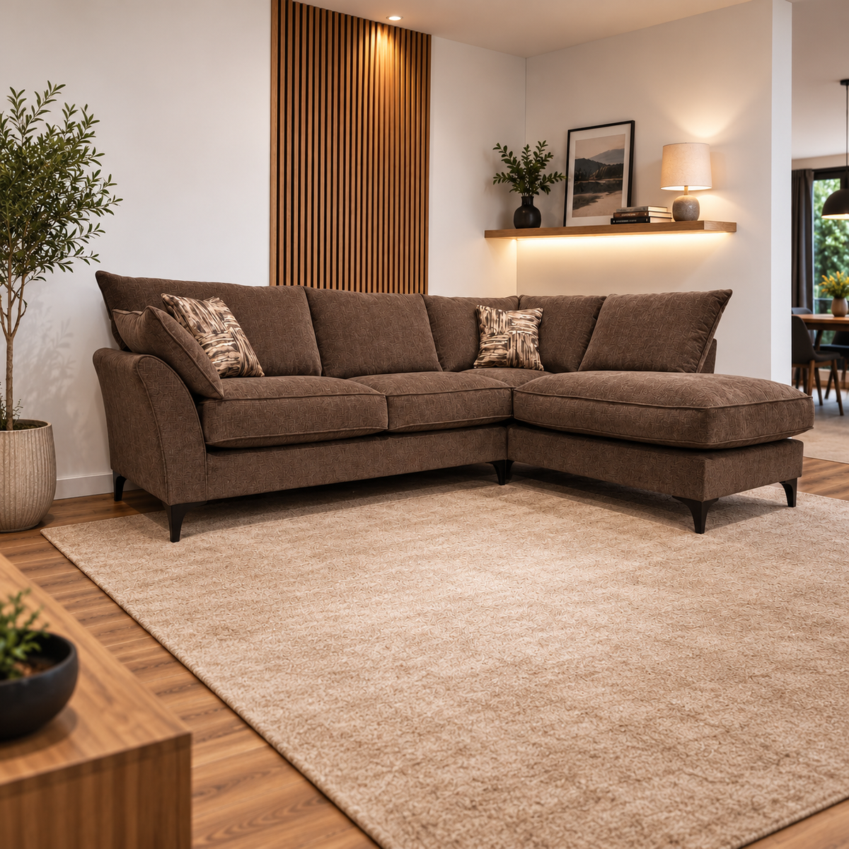 Rowan right facing open corner sofa in Kingston Nutmeg fabric