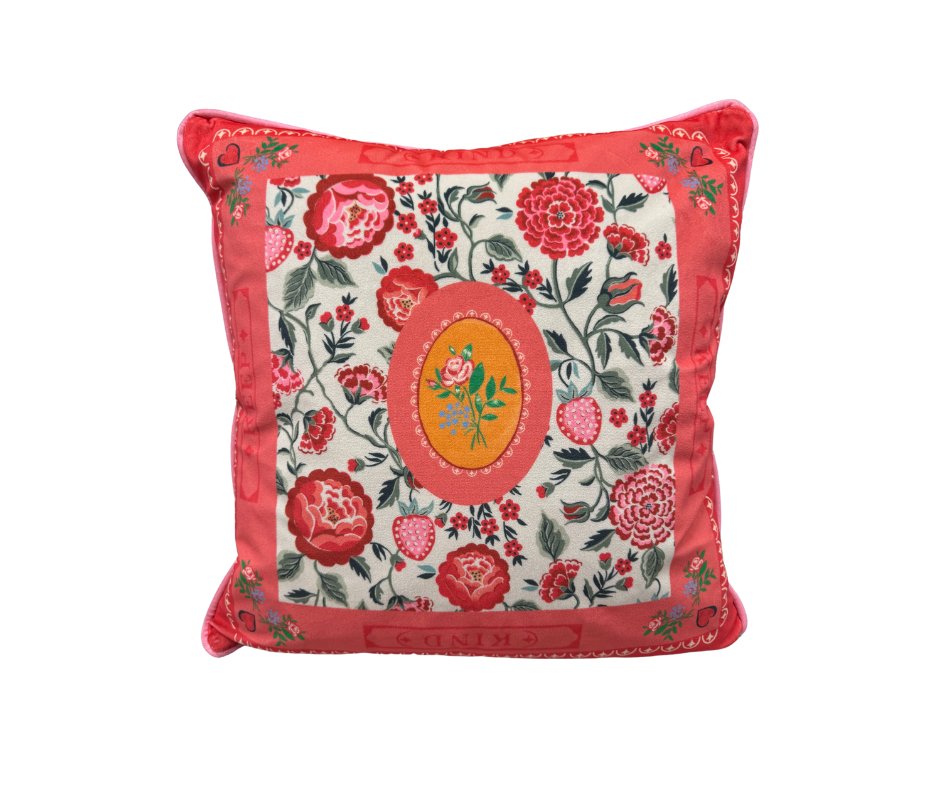 Cath Kidston square cushion in pink Keep Kind / floral velvet 45 x 45cm