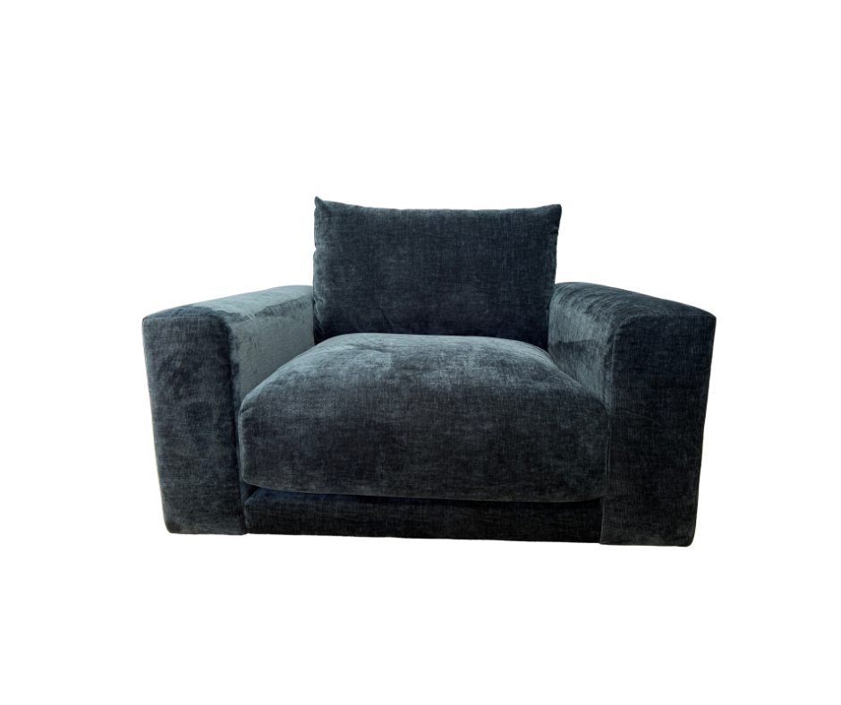 Grand Designs Burnham chunky loveseat in ink blue black chenille fabric