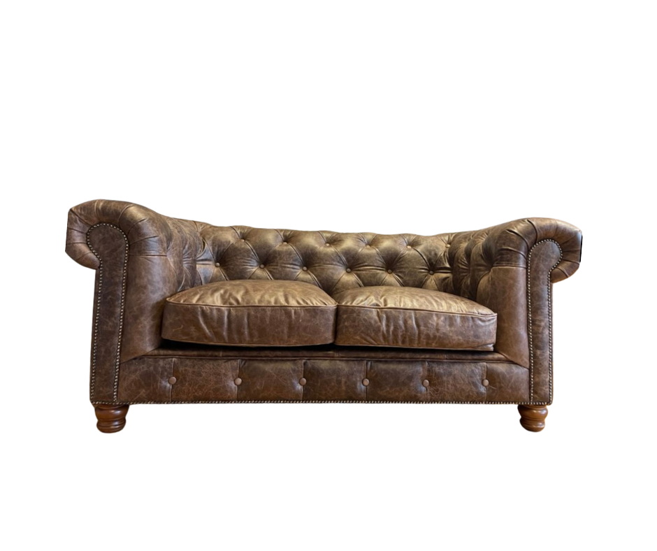 Gotti 2 Seater Chesterfield sofa in espresso dark brown distressed leather