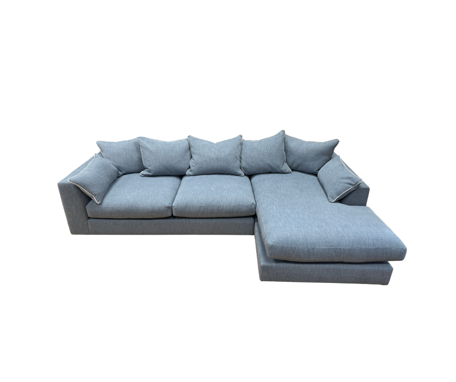 George XL 2 piece right facing chaise sofa in light blue fabric