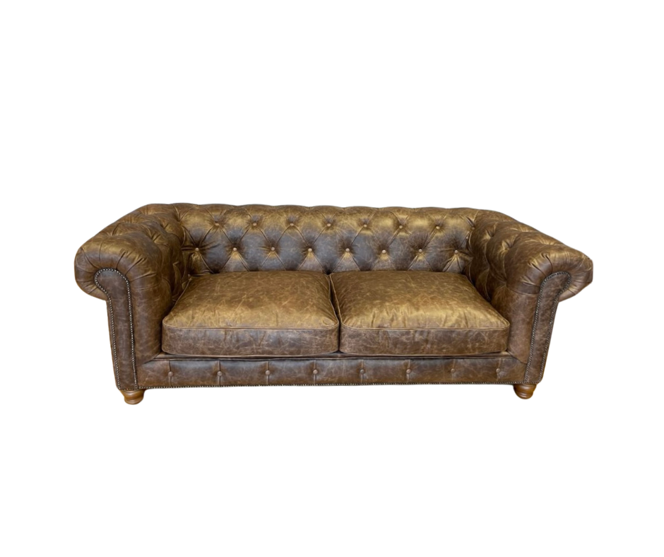 Gotti 3 Seater Chesterfield sofa in espresso dark brown distressed leather