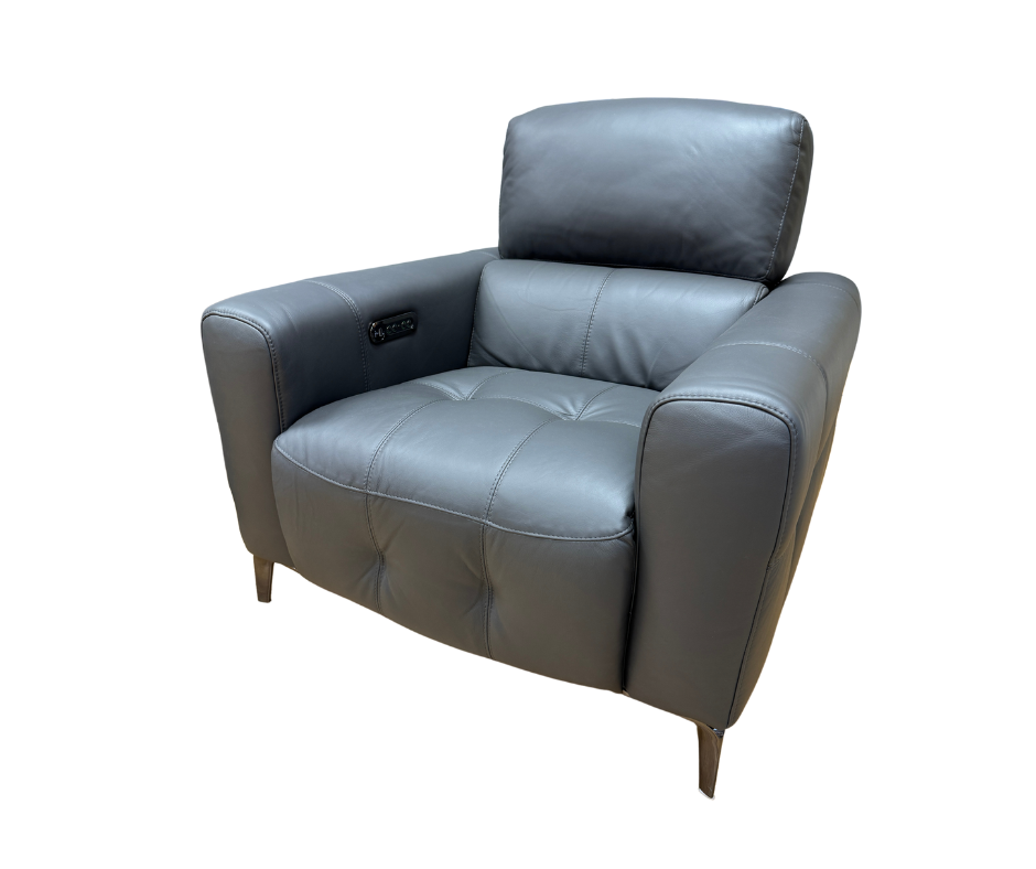 New York pair of matching reclining armchairs in dark grey leather