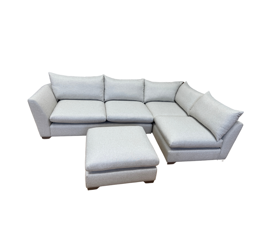 Hampton 3 piece right facing corner sofa & footstool in natural soft weave