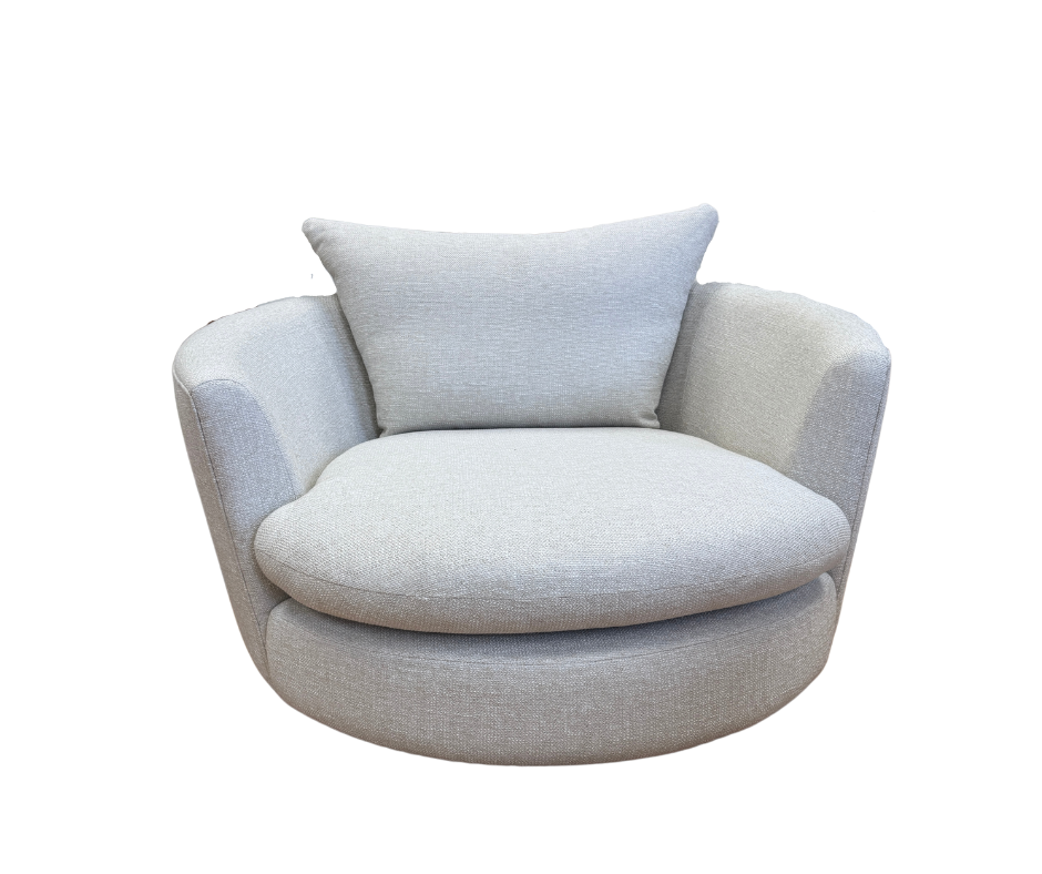 Hampton round swivel base loveseat in natural soft weave fabric