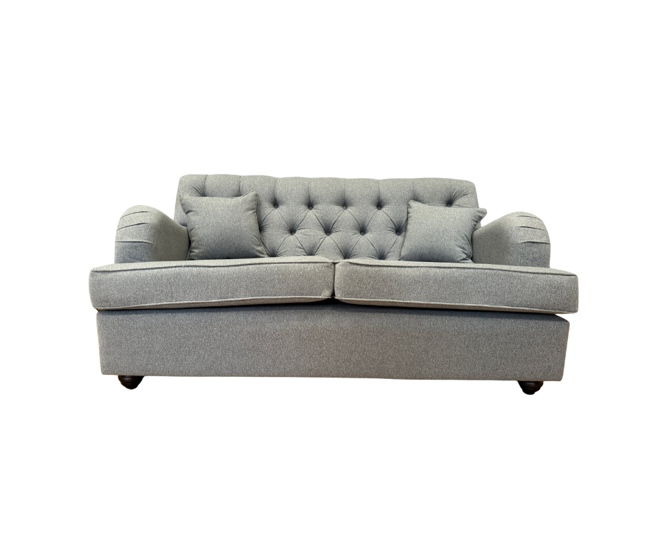 Foxcote by Willow & Hall 2 seater button back sofa in Fog grey stain resistant wool