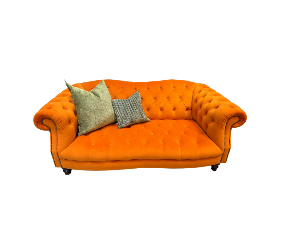 Oscar 2 Seater Sprung Back Chesterfield style Sofa in Pumpkin orange velvet