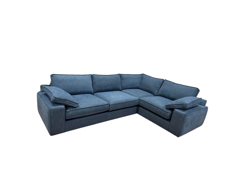 Aspen 3 piece right facing corner sofa in Kingham Waves (denim blue) fabric