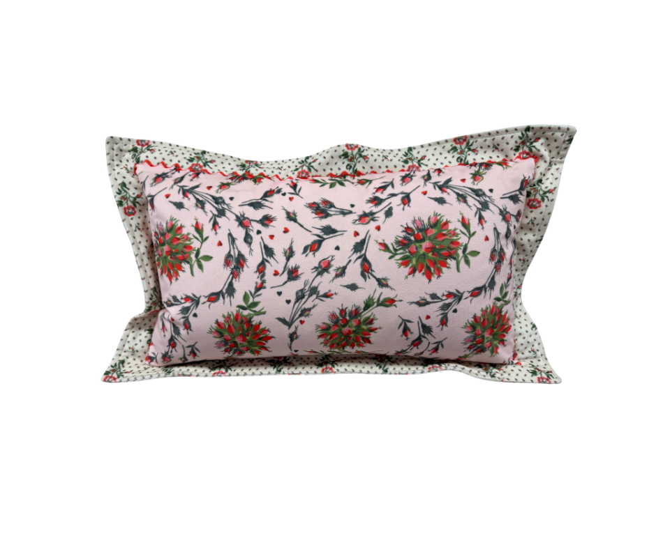 Cath Kidston bolster cushion in pink floral velvet fabric 30 x 50cm