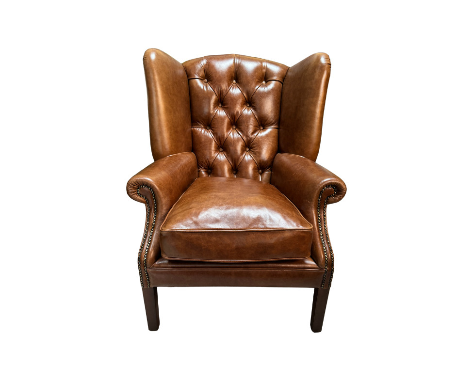 Buckingham Wing Armchair in Full Antique Whiskey Leather