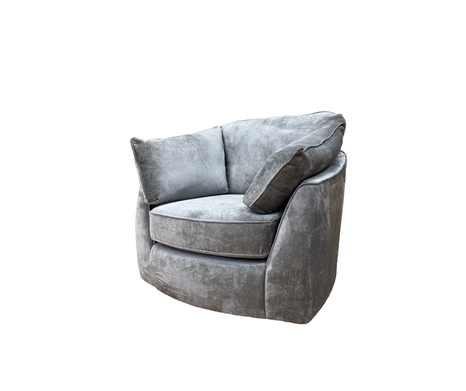 Borelly round cushion back swivel chair in grey velvet fabric