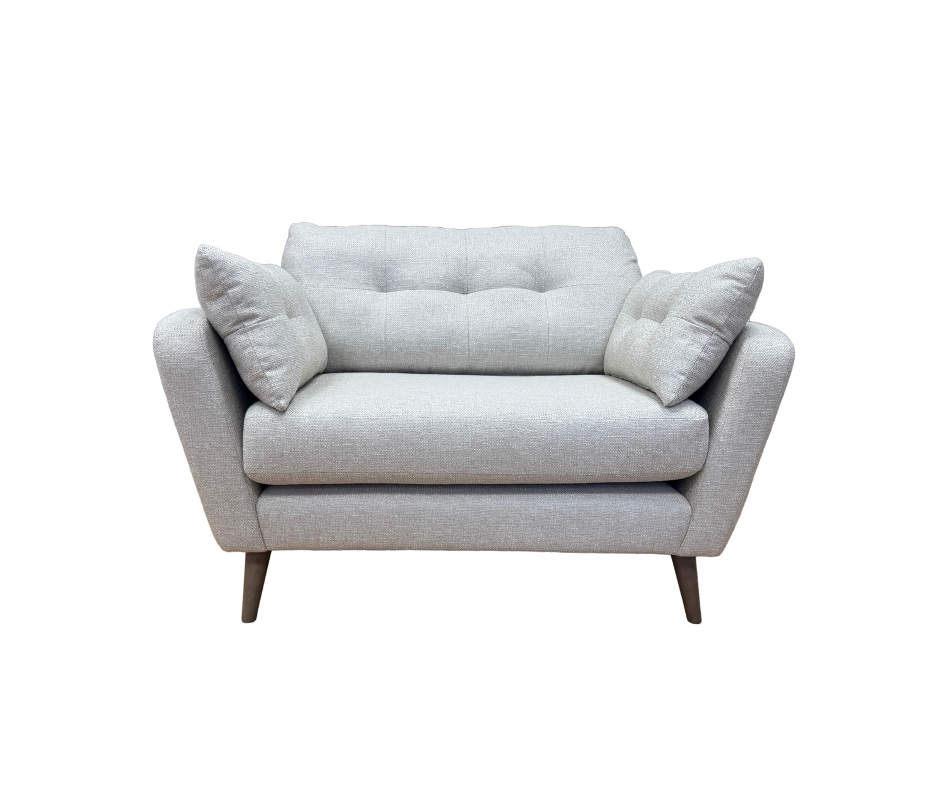 Lottie curved sided loveseat in natural soft weave fabric