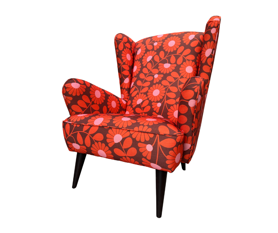 Alma large wingback armchair in Kimono stem paprika fabric