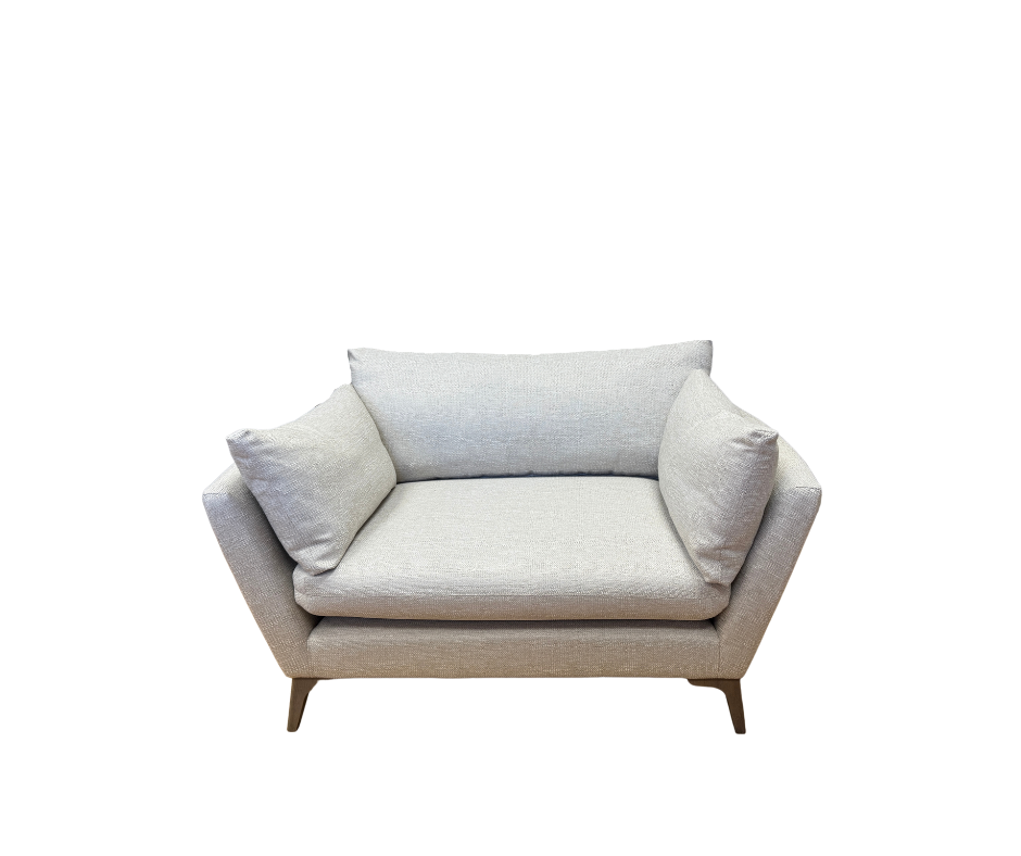 Elton curved sided loveseat in natural linen fabric