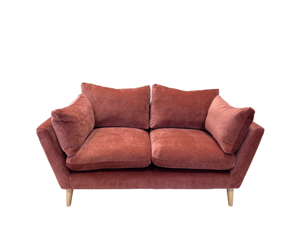 Elton curved sided medium 2 seater sofa in raspberry chenille fabric