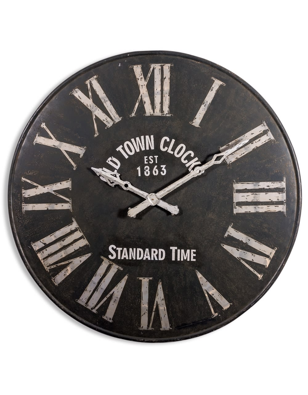 XL Antiqued Iron Wall Clock with Steel Numerals