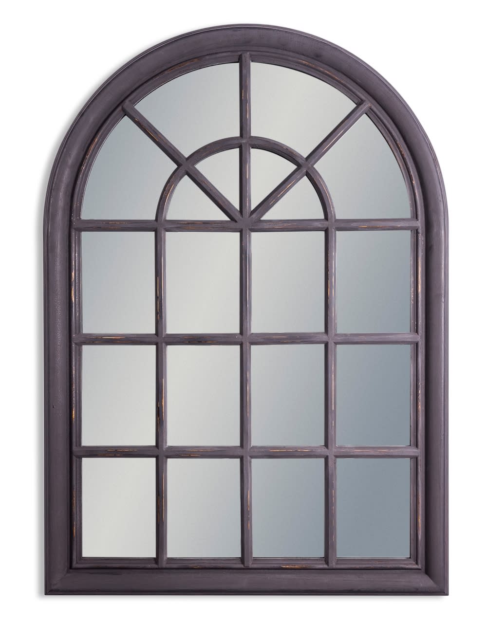 Rustic black arched window style mirror