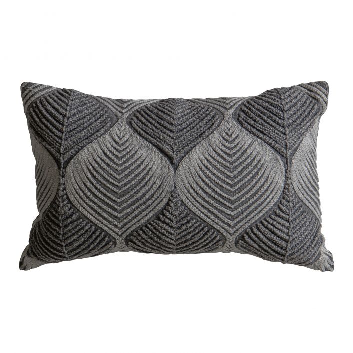 Wave Tonal 30 x 50cm cushion in embroidered grey linen
