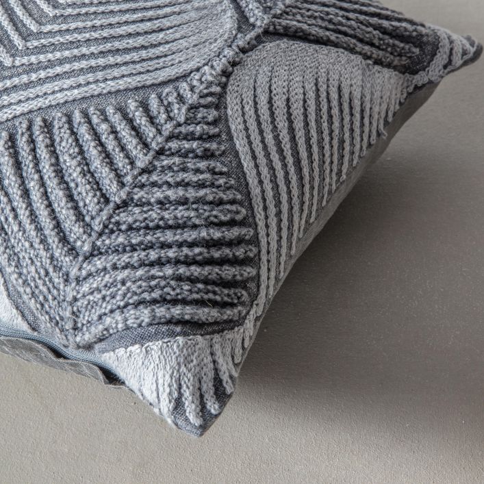 Wave Tonal 30 x 50cm cushion in embroidered grey linen