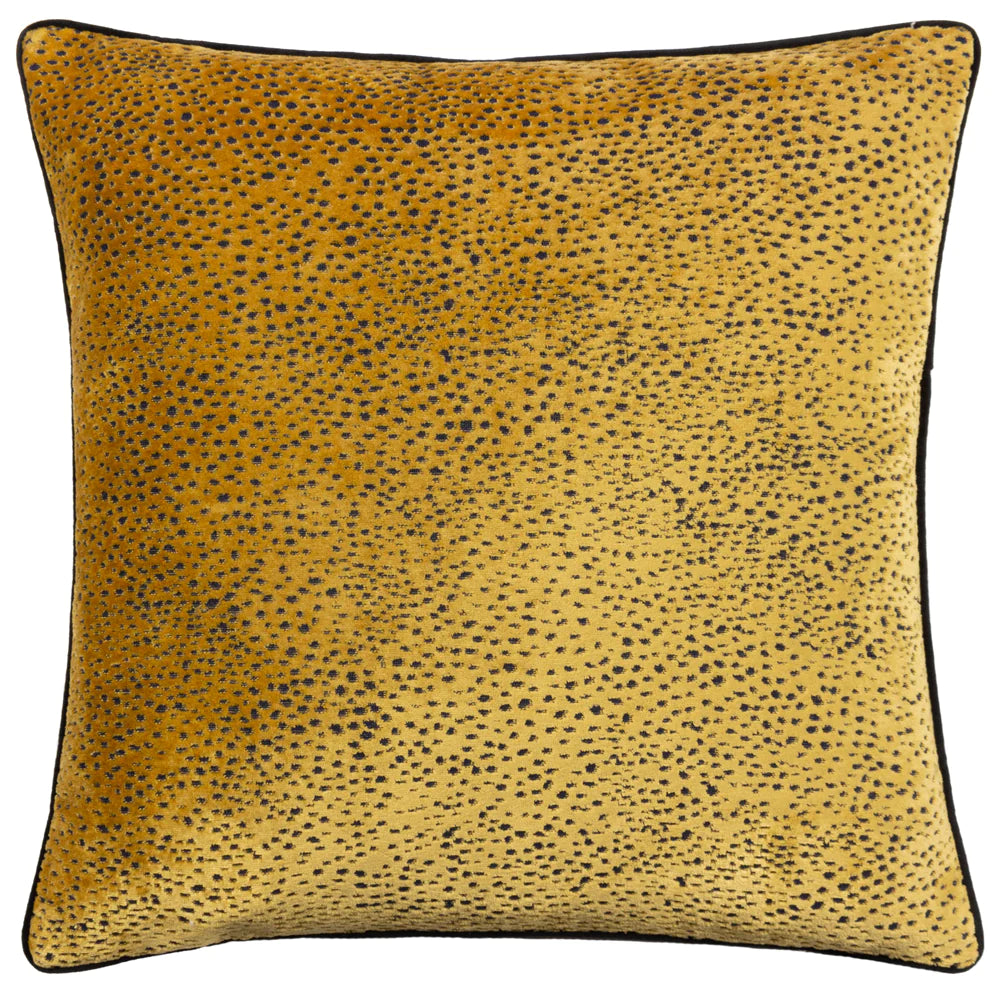 Estelle Spotted Velvet Cushion with Contrast Trim 45cm x 45cm Gold/Black