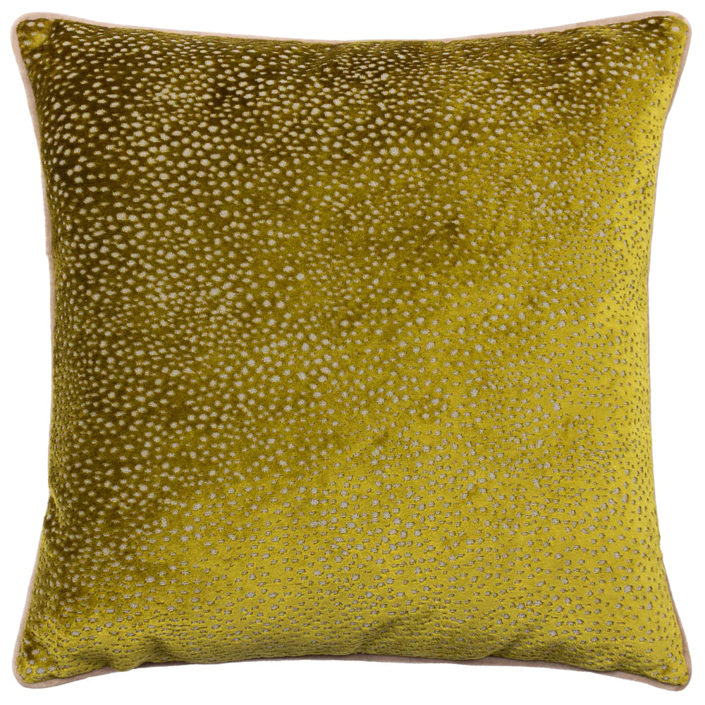 Estelle Spotted Velvet Cushion with Contrast Trim 45cm x 45cm Moss/Taupe