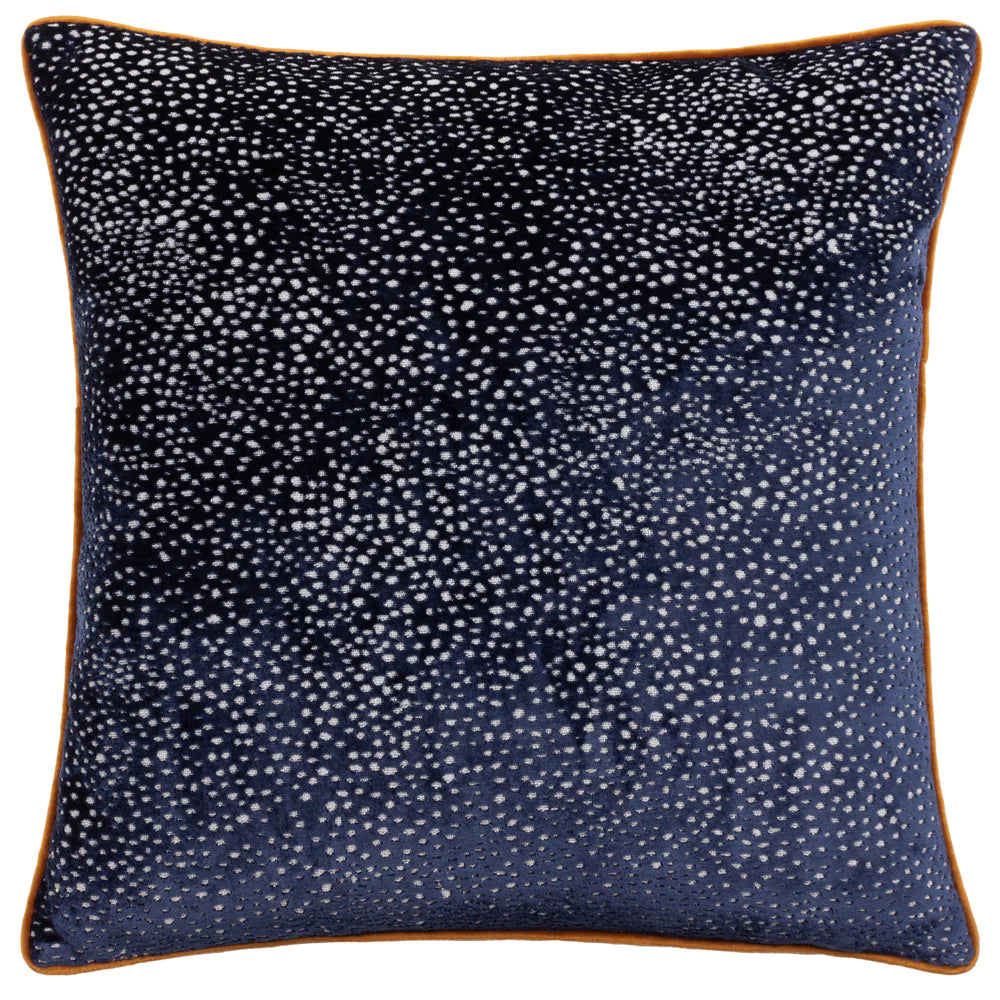 Estelle Spotted Velvet Cushion with Contrast Trim 45cm x 45cm Navy/Ginger