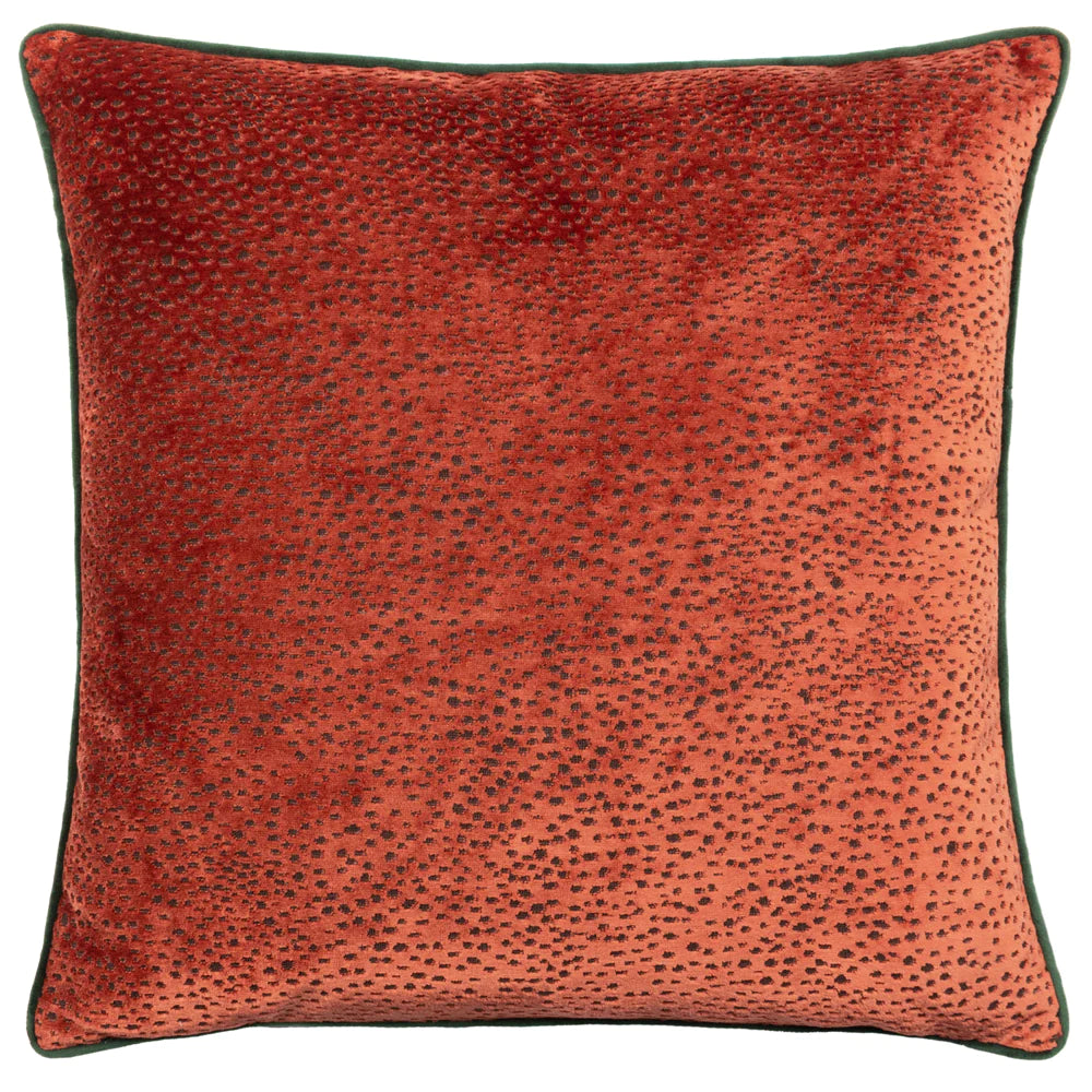 Estelle Spotted Velvet Cushion with Contrast Trim 45cm x 45cm Paprika/Teal
