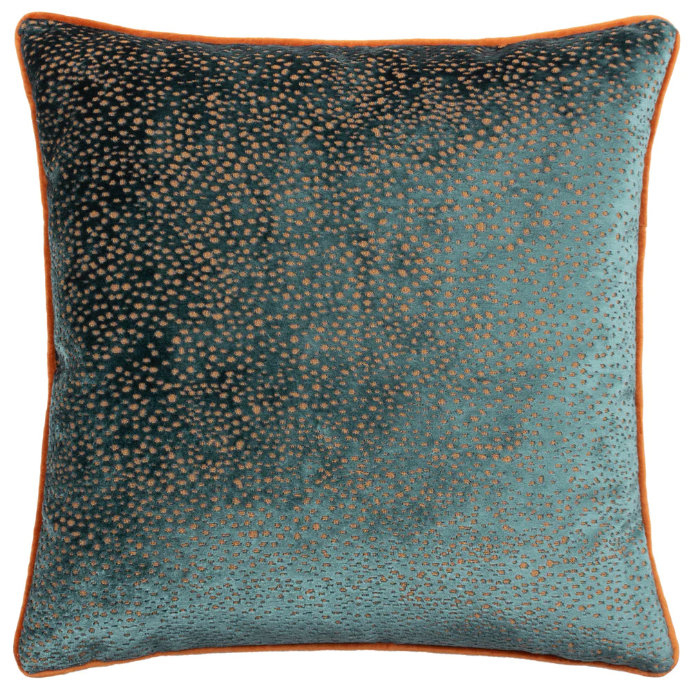 Estelle Spotted Velvet Cushion with Contrast Trim 45cm x 45cm Teal/Rust