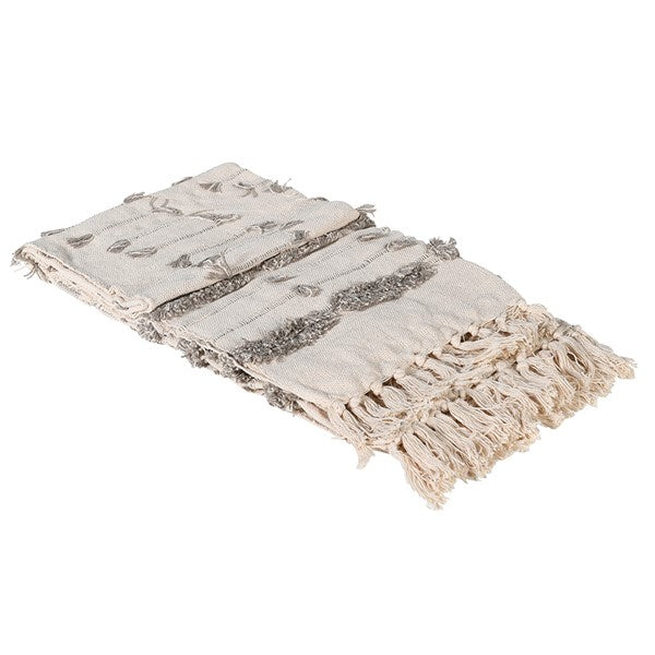 Natural tufted cotton throw with tassels 125 x 150cm in natural